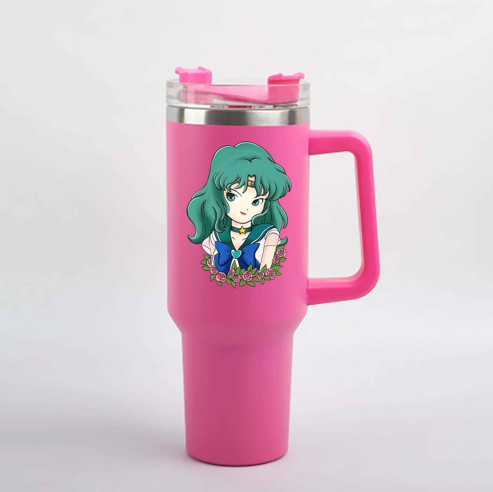 （画像用） 美少女戦士セーラームーン 海王 みちる（かいおう みちる） Sailor Moon Kaiou Michiru 1200mL車用タンブラー - クリスタルステッカー（プラスチックストロー付き）